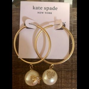 Kate Spade NEW YORK Ivory Pearl gold hoop earrings with pave crystals